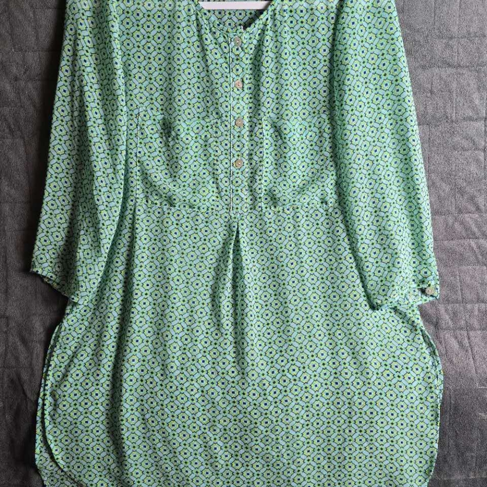 Fig and Flower Vibrant Blue and Green Patterned Blouse